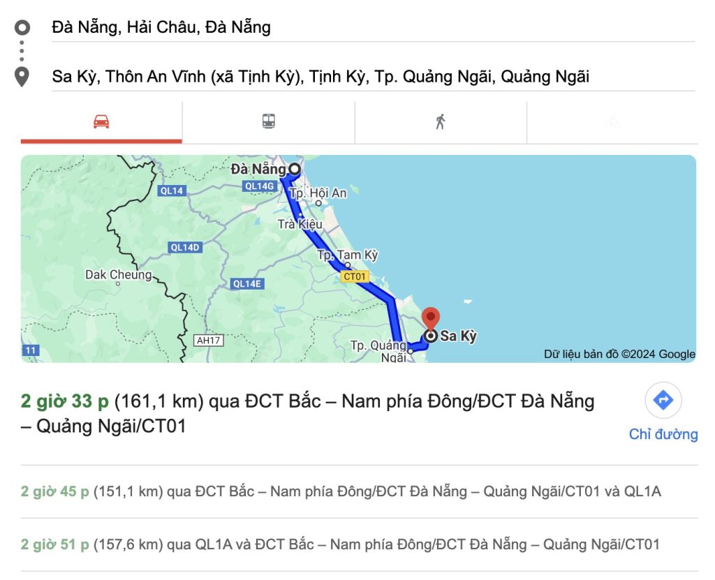 Quãng đường từ Đà Nẵng đến Sa Kỳ